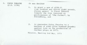 Minute number 8, relating to the Focus Theatre, from the Arts Council's meeting of 2 May 1973.